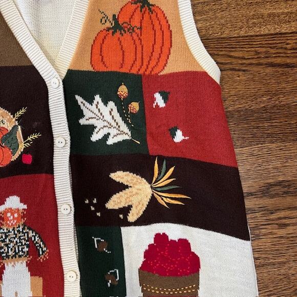 VTG Southern Lady Fall Embroidered Vest Womens XL Scarecrow Pumpkin Cottage USA - Picture 6 of 8